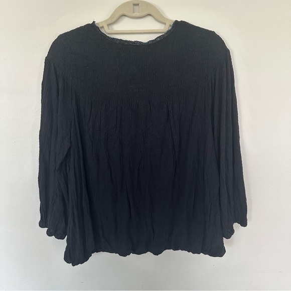 FREE PEOPLE Begonia Embroidered Black Long Sleeve Top Size Medium - Picture 5 of 7